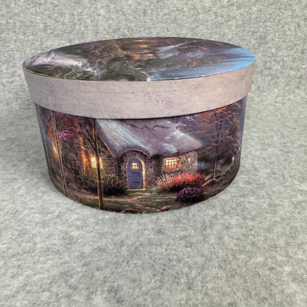 Thomas Kinkade Vintage Twilight Cottage Round Gift Box